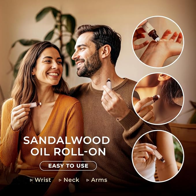 Gya Labs Sandalwood Essential Oil Roll On for Calming Essence Anywhere - Skincare and Captivating Scent for Both Women and Men - (0.34 Fl Oz) - Cruelty-Free, 100% Natural and Quality Assured