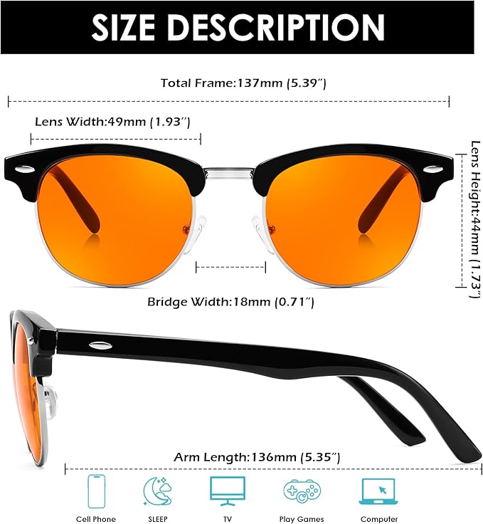 FEISEDY Orange Blue Light Blocking Glasses for Woman Men Amber Lenses Computer Gaming Glasses for Better Sleep