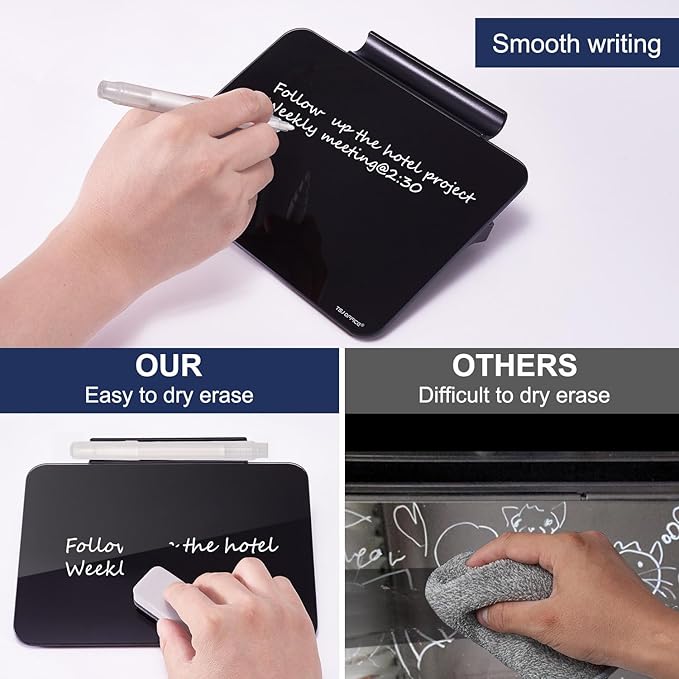 Small Desktop Glass Dry-Erase Whiteboard - 8 X 6 Inches Tabletop Easel Whiteboard with Stand, Desk Board Buddy for Artist, Teacher and Student