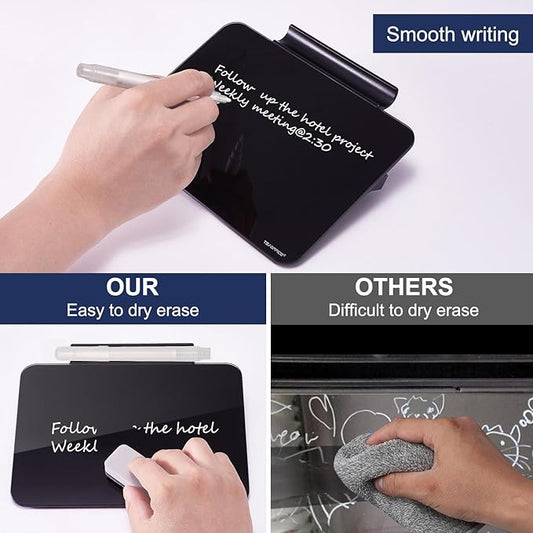 Small Desktop Glass Dry-Erase Whiteboard - 8 X 6 Inches Tabletop Easel Whiteboard with Stand, Desk Board Buddy for Artist, Teacher and Student