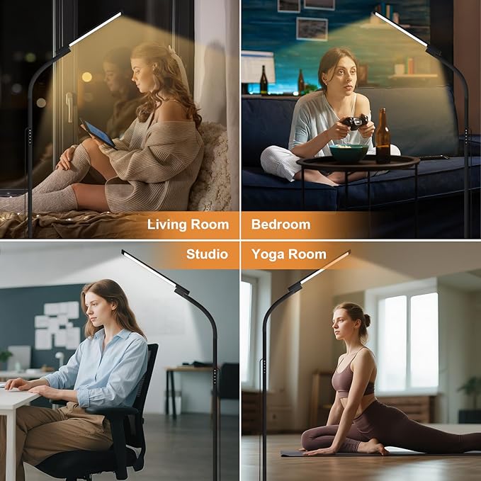 Happy Lamp,10000 Lux Sun Light, Floor Daylight Lamp with Remote & Touch Control & Adjustable Gooseneck for Reading/Office/Home (Black)