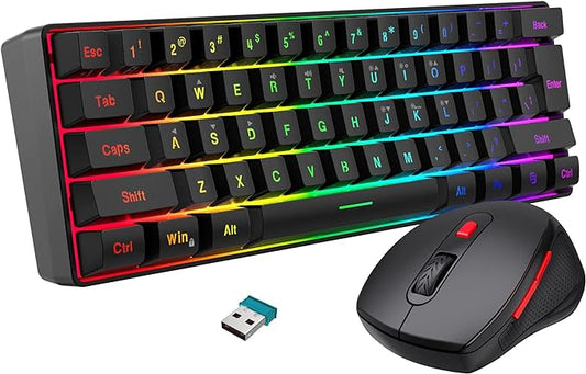 Snpurdiri 60% Wireless Gaming Keyboard and Mouse Combo, Include 2.4G Small Mini 60% Merchanical Feel Keyboard, Ergonomic Design Vertical Feel Wireless Mouse