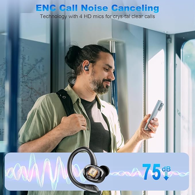 Wireless Earbuds Sport, Bluetooth 5.4 Headphones with Earhook, 2025 Hi-Fi Stereo Over Ear Buds, 50H Earphones with 4 ENC Noise Canceling Mics, IP7 Waterproof Headset for Running Workout (Android/iOS)