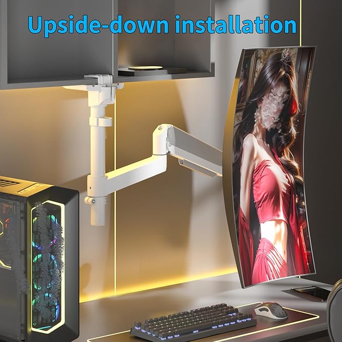 Monitor Arm for 17 to 60 inch, Hold 44 lbs, Fully Adjustable Heavy Duty Desk Mount, Monitor Stand Fit 57 55 49", Ultrawide Monitors Bracket Clamp/Grommet Base VESA 75x75/100x100 (White)