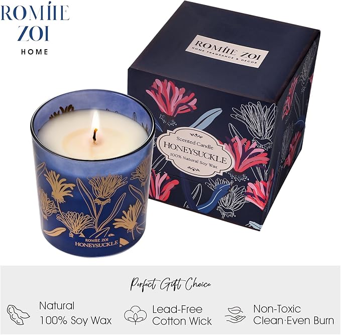 Scented Candle - Honeysuckle - 6oz Aromatherapy Soy Wax Jar Candle for Home, Gifts for Women - 170g