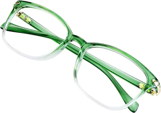 VisionGlobal Blue Light Blocking Glasses for Women, Anti Eyestrain, Computer Reading, TV Glasses, Stylish Square Frame, Anti Glare(Clear Green,+3.50 Magnification)