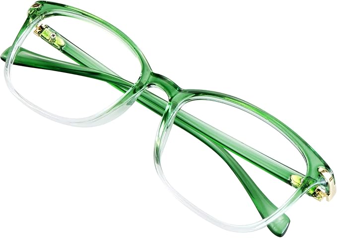 VisionGlobal Blue Light Blocking Glasses for Women, Anti Eyestrain, Computer Reading, TV Glasses, Stylish Square Frame, Anti Glare(Clear Green,+1.75 Magnification)