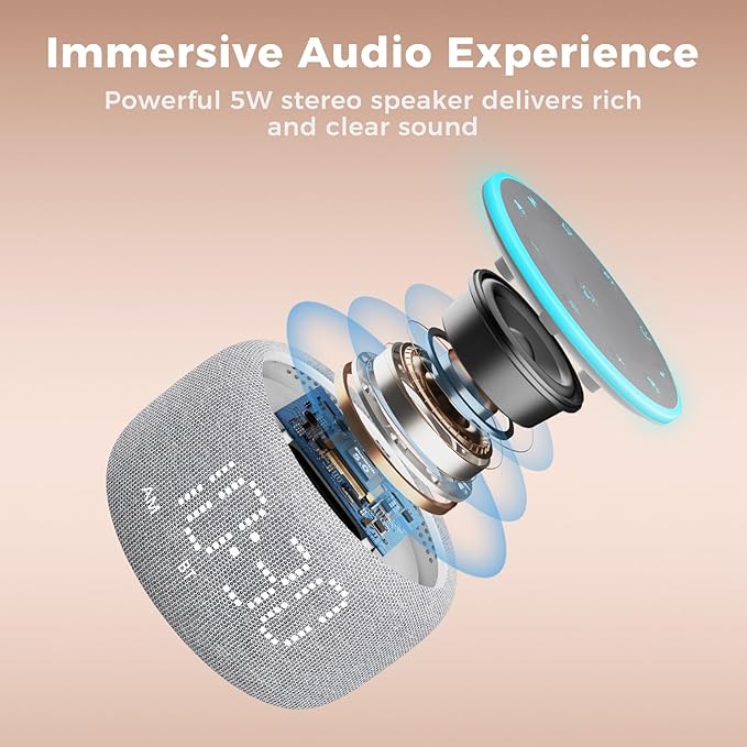 White Noise Machine Alarm Clock: Auto-Dimmable Clock for Bedrooms - 5W Stereo Bluetooth Speaker - Sound Machine with 24 Sleep Sounds for Adults Kids