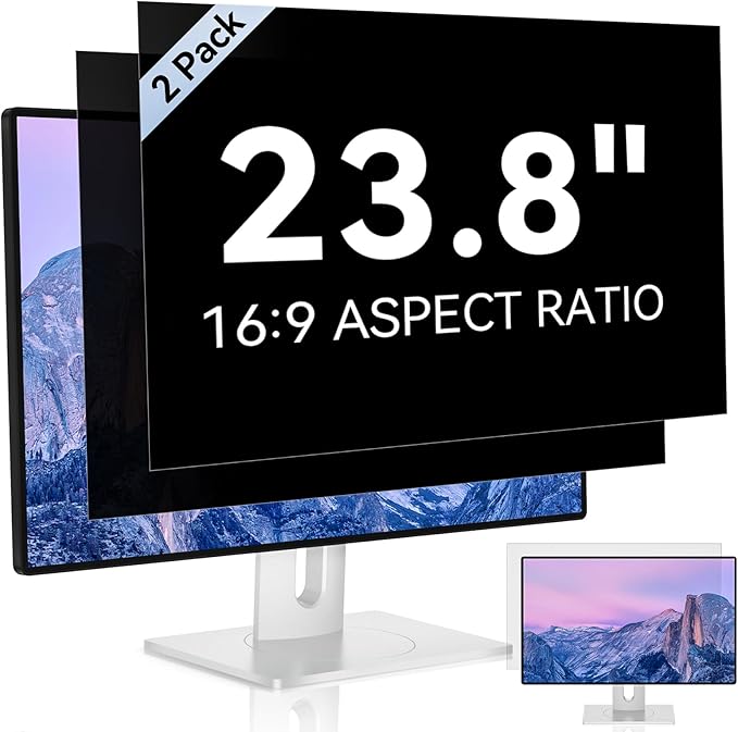 [2 Pack] 23.8 Inch Computer Privacy Screen for 16:9 Aspect Ratio Widescreen Monitor, Eye Protection Anti Glare Blue Light Computer Monitor Privacy Filter, Removable Anti-Scratch 23.8in Protector