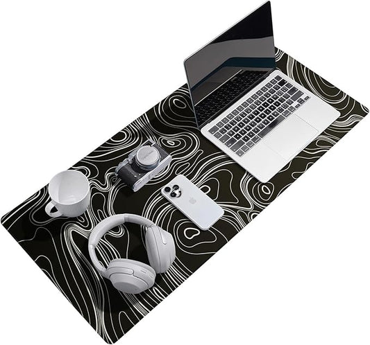 Waterproof Large Gaming Mouse Pad with Durable Stitched Edges, Non-Slip Rubber Base, Smooth Surface Mouse Mat Desk Pad for Home Office Gaming, 31.5"x11.8"x0.12", Black Topographic Map