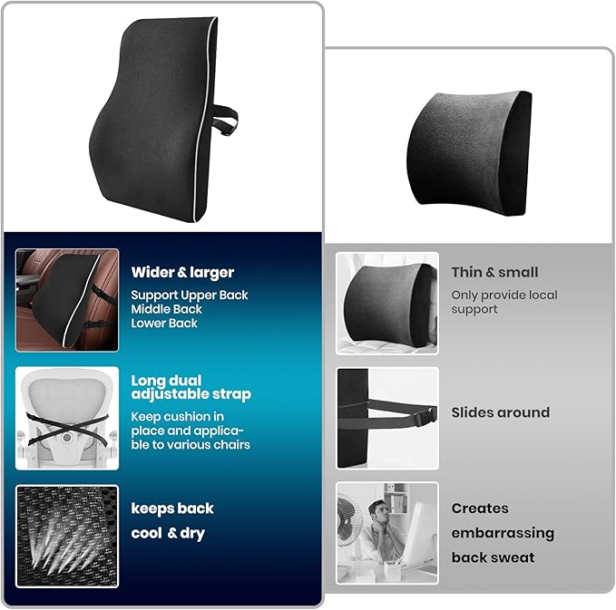 Lumbar Pillow for Chair Office Chair Back Support, Upper or Lower Back Cushion for Office Chair Gaming Chair Memory Foam with Breathable 3D Mesh Cover, Ergonomic Back Rest