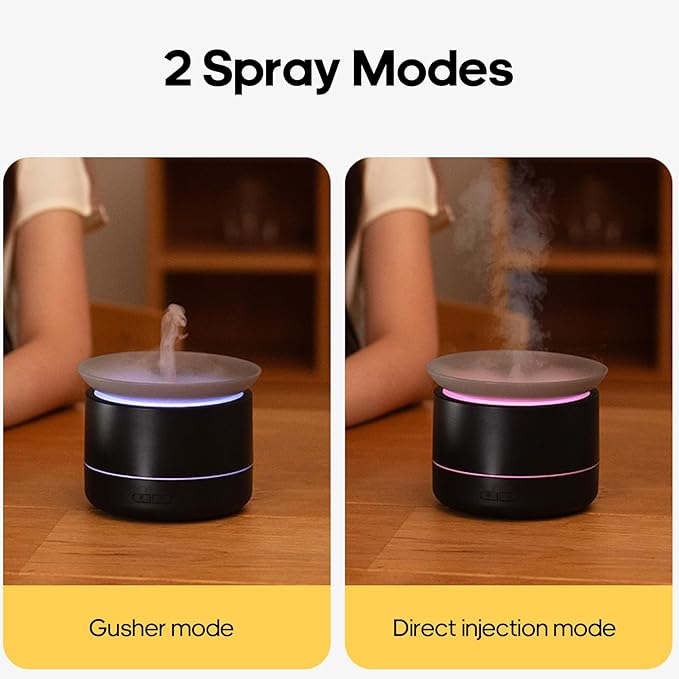 Essential Oil Diffusers, 200ml Aromatherapy Diffuser, Cool Mist Humidifier with 2 Dynamic Modes, Small Diffuser with 7 Color Lights for Home Office Room, Black