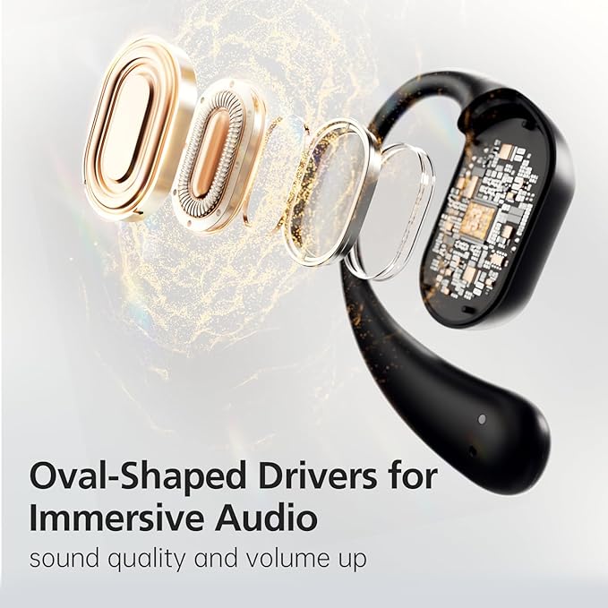 Open Ear Headphones with 35 Hours Playtime, True Wireless Air Conduction Earbuds Featuring Ear Hooks, Bluetooth 5.3, IPX6 Waterproof Design, Comfortable and Secure Fit for Sports - Black