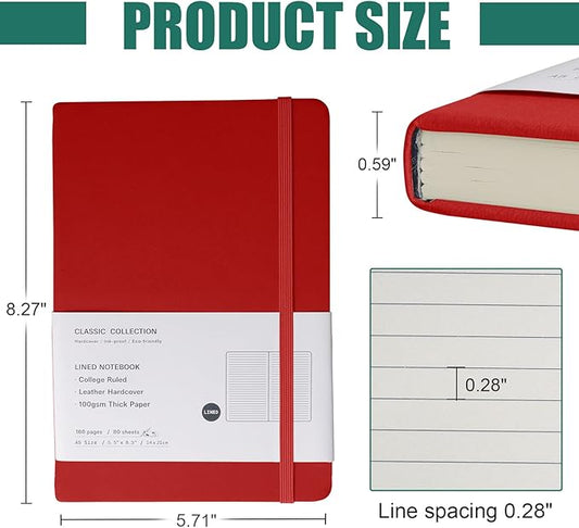 Lined Journal Notebook, 6Pack(red), 160 Pages, Medium 5.7 inches x 8 inches - 100 gsm Thick Paper, Hardcover