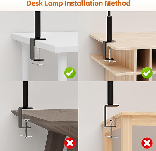 LED Desk Lamp with Clamp, Eye-Caring Adjustable Brightness, 3 Lighting Modes, Touch & Remote Control Clip Light for Home Office, Study, Computer Work, Reading, Puzzle, Task (Black)