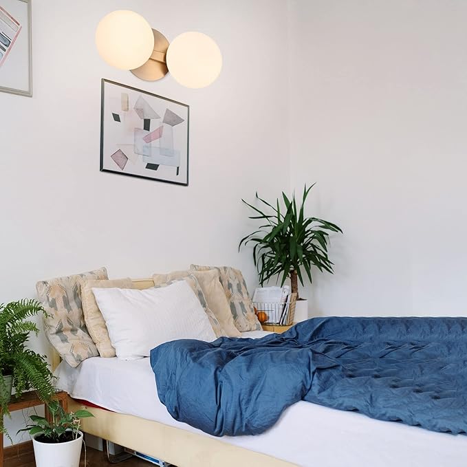 Bathroom Vanity Light Fixtures, Modern 2 Lights Globe Wall Sconce Lighting Brushed Nickel, Porch Wall Mount Light Fixture for Bathroom, Mirror Cabinets Hallway Stairs (Brushed Nickel, 2-Light)