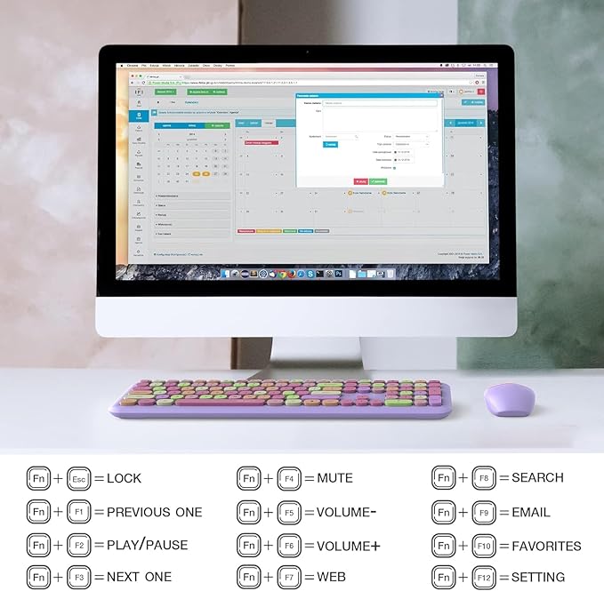 KNOWSQT Wireless Keyboard and Mouse Combo, Pale Purple Full-Sized 2.4G Silent Keycap Colorful Keyboards, USB Dongle Plug Play, for Laptop, Windows, PC, Computer, Desktop