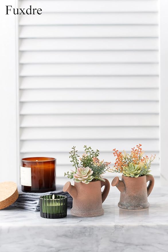 2-Pack Artificial Succulent Plants in Vintage Pots - Waterproof Fake Plants for Home Office Desk Decor - Low Maintenance Indoor Greenery for Bathroom Shelf Table