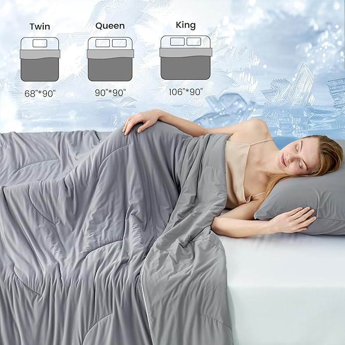 Cozy Bliss Cooling Comforter King Size Dual-Sided, Ultra-Soft Cooling Blankets for Hot Sleepers and Night Sweats, Breathable Lightweight Silky Smooth, Dark Grey