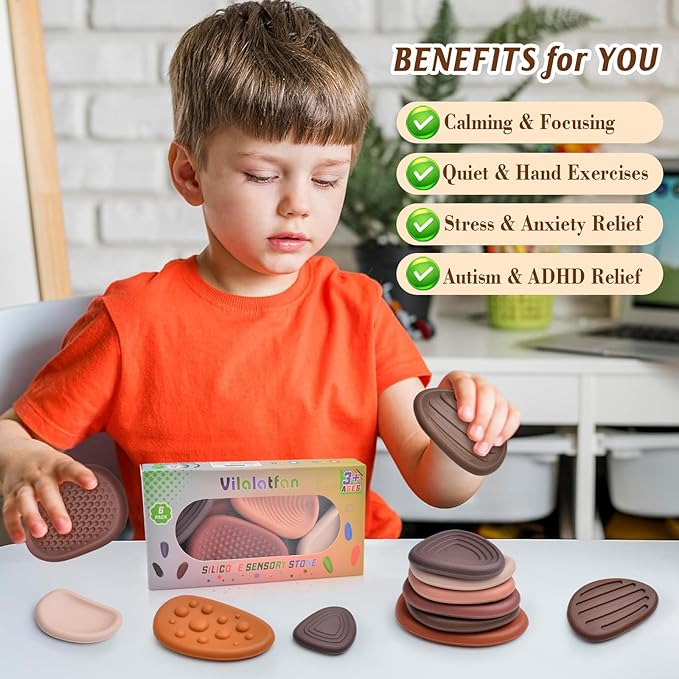 Fidget Toys Sensory Stones for Kids and Adults,6 PCS Texture Worry Stone for Anxiety Autism Teen Calm Down & ADHD Stress Relief,Quiet Fidgets for Classroom Small Prizes Gifts for Travel Toy