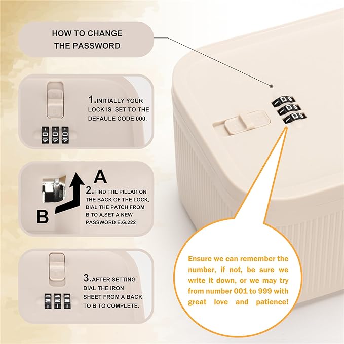 Small Lockbox for Medication Safe, 2L Fridge Lock Box Lockable Storage Box with Code, Small Safe Phone Lock Box Food Lock Boxes with Locking Lid for Home Fridge Freezer/Office Personal Items, Beige