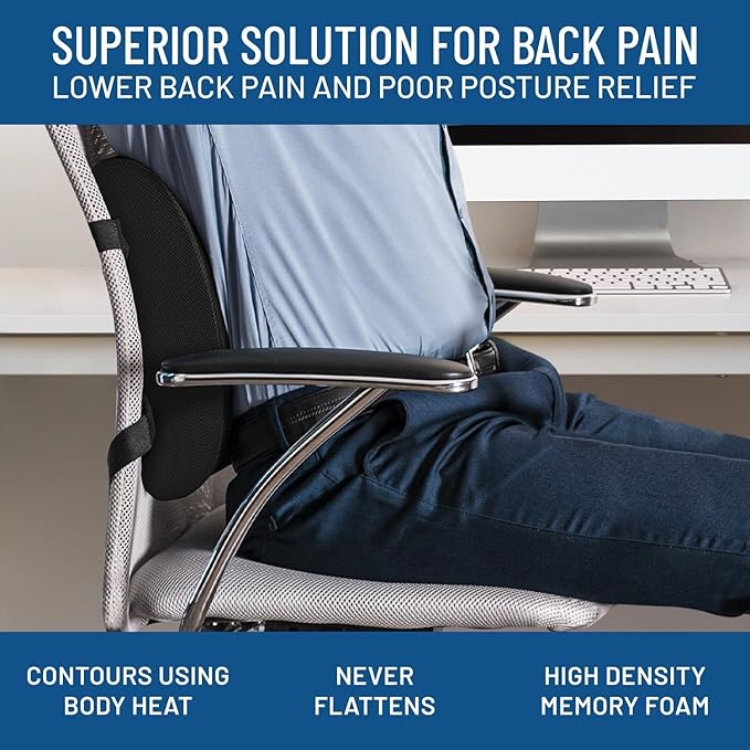 Comfort Lumbar Support Pillow for Office Chair - Memory Foam Back Cushion for Car, Chair, Couch - Lumbar Pillow Promotes Better Posture, Back Pain Relief - Ideal for Gaming and Desk Chairs
