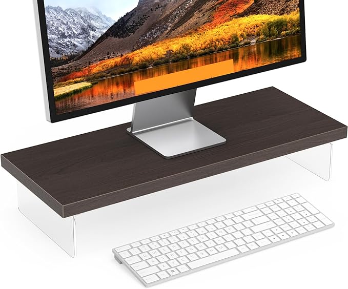 Monitor Stand Riser, Wood & Acrylic Computer Monitor Stand Desk Desktop Organizer Table for Home, Office Workspace, Laptop Riser, Printer, PC & TV Screen Riser
