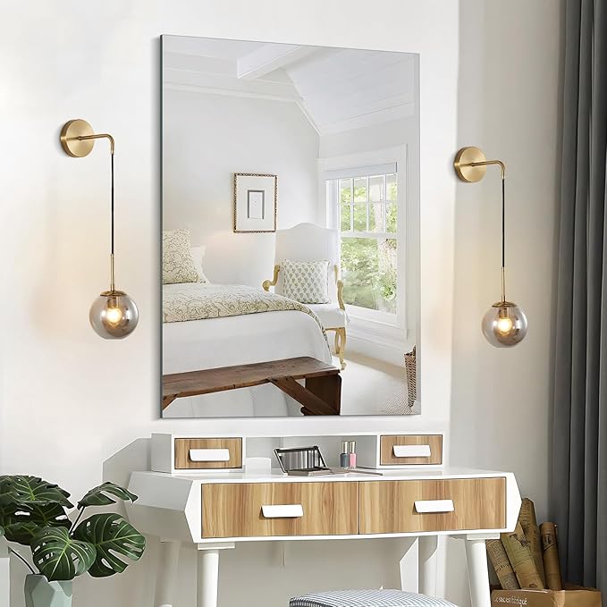 BOKT Mid Century Modern Wall Sconce Gold Wall Sconce Light Smoke Gray Glass Round Wall Lighting Fixture Brushed Brass Minimalist Adjustable Bar Wall Lamp (Gold+Smoky Grey)