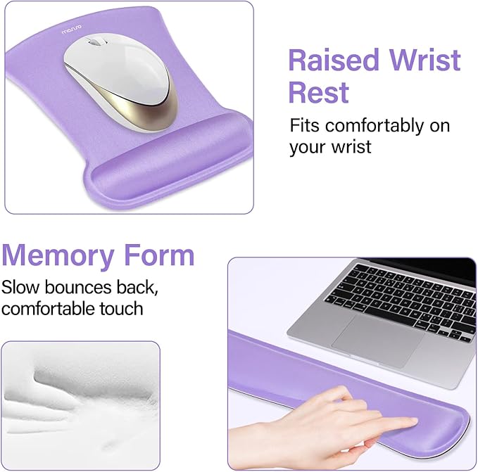 MOSISO Keyboard Mouse Pad Set, Large Gaming Mousepad&Keyboard Wrist Rest&Mouse Wrist Rest&Coaster, Ergonomic Non-Slip Mousepad&Easy Typing Cushion with Memory Foam for Home Office, Purple