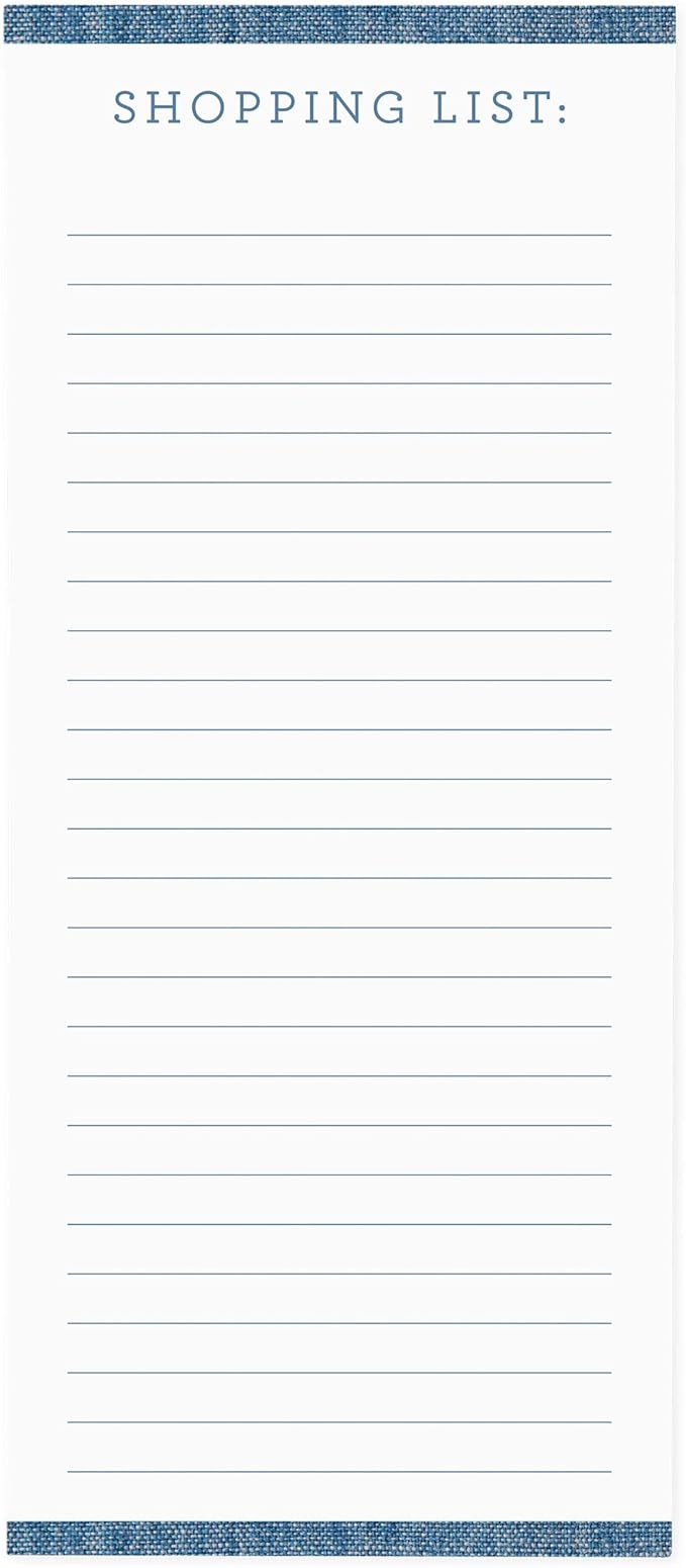 Graphique Magnetic Notepad, Chambray – 100 Sheets, 4” x 9.25” x .5” – Front Says, “Shopping List”, Sticks to Any Magnetic Surface, Perfect for Shopping and Grocery Lists, Makes a Great Gift