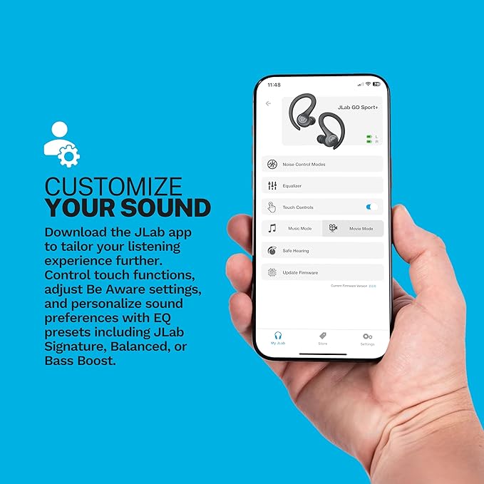 JLab Go Sport+ Wireless Workout Earbuds Featuring C3 Clear Calling, Secure Earhook Sport Design, 35+ Hour Bluetooth Playtime, and 3 EQ Sound Settings (Yellow)