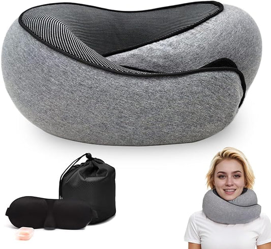 Travel Neck Pillow for Airplane, Adults Memory Foam Travel Neck Pillow, Ergonomic 360° Neck Support for Airplane Car Home Office Sleep, Small Packable Compact Portable Adults Turtle Pillow (Grey)