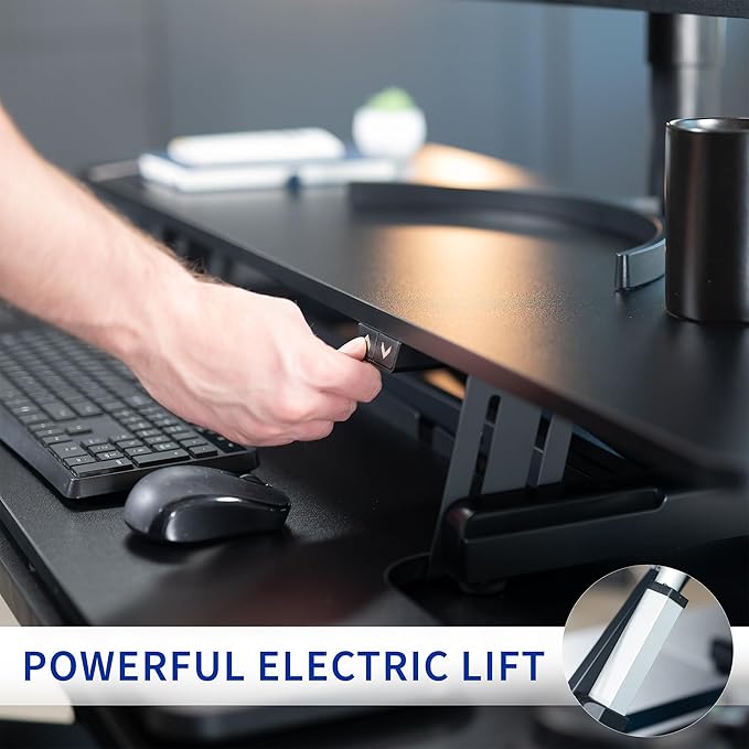 VIVO 47 inch Electric Motor Desk Converter, Height Adjustable Riser, Sit to Stand Dual Monitor and Laptop Workstation with Wide Keyboard Tray, Black, DESK-VE48B