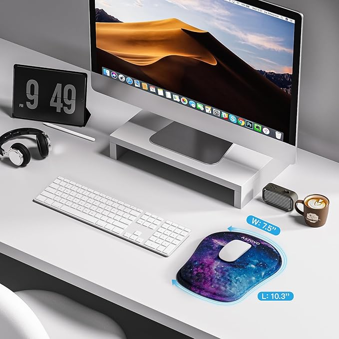 Mouse Pad with Wrist Rest, Ergonomic Mousepads with Wrist Support, Soft Lycra Fabric Memory Foam Office Desk Accessories for Comfort/Pain Relief/PC Gaming/Computer/Laptop (Purple Galaxy)