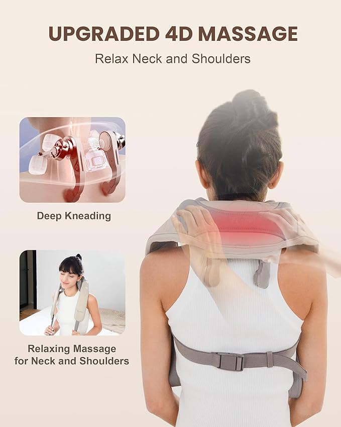 Cordless Neck Massager with Heat, 4D Deep Kneading Neck Shoulder Massager for Pain, Wireless Shiatsu Back Massager Pillow, Gifts for Men, Women Rechargeable