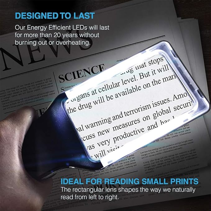 MAGNIPROS Patented 6X Large Magnifying Glass with Light | 3 Color Light Modes | Anti-Glare Lens & Stepless Dimmable LEDs | Perfect for Reading Fine Print & Inspection - Ideal for Seniors & Low Vision
