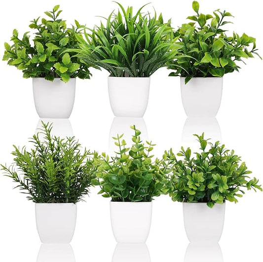 6 Pot Small Fake Plant Flowerpot Artificial Plastic Eucalyptus Plant Wheat Grass Shrub Plant Indoor Desk Coffee Table Bathroom Bedroom Home Decoration (6)