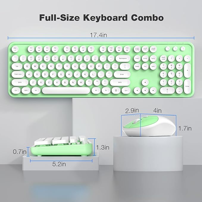 MOFII Wireless Computer Keyboard and Mouse Combo, Colorful Full Size Typewriter Keyboard with Number Pad and Wireless Mouse for PC Desktop Windows (Green White)