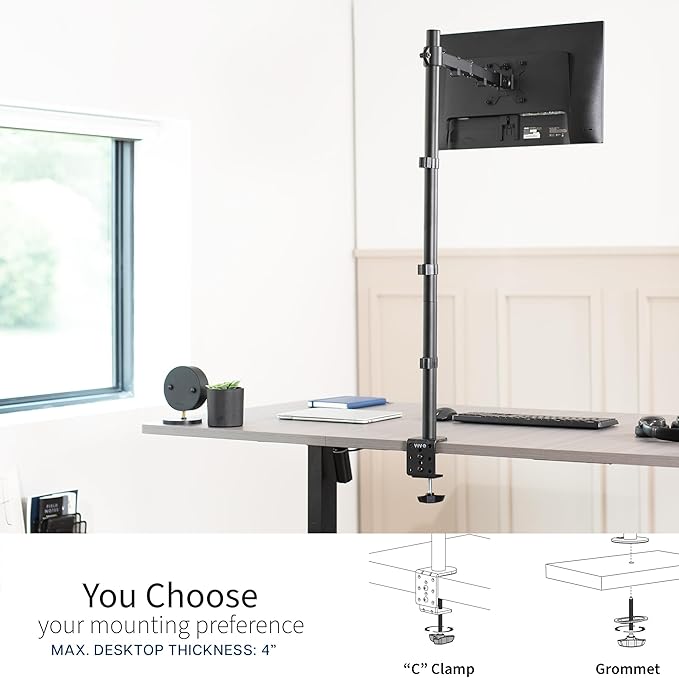 VIVO Extra Tall Single Monitor Desk Mount, 39 inch Pole VESA Stand for 13 to 32 inch Screens and up to 38 inch Ultrawides, Holds 22 lbs, Black, STAND-V011