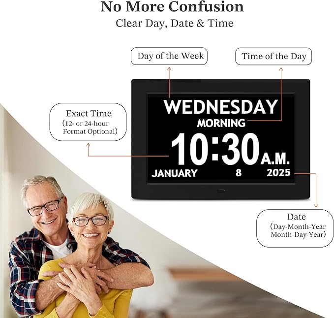 10.1'' Digital Clock, 1280*800p HD Extra Large Display, Digital Clock With Date, Time, Day Of Week, 10 Reminders & 6 Alarms, Auto Dimming & DST, Remote Control, Dementia Clock For Seniors, Black