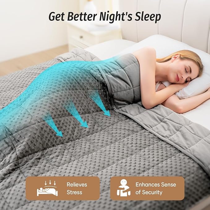 Wemore Minky Dot Weighted Blanket for Adults Queen Size 15 lbs, Soft Cozy Heavy Blanket for Stress Relief and Sleep Promotion, Breathable Blanket for All-Season with Glass Beads, Grey 60 x 80 inches
