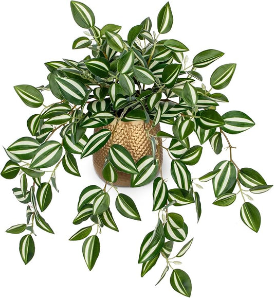 Briful Faux Plants Indoor 17.7in Fake Watermelon Peperomia Plant in Gold Pot with Realistic Silk Green Leaves Artificial Potted Plant for Home Office Table Shelf Desk Modern Room Decor