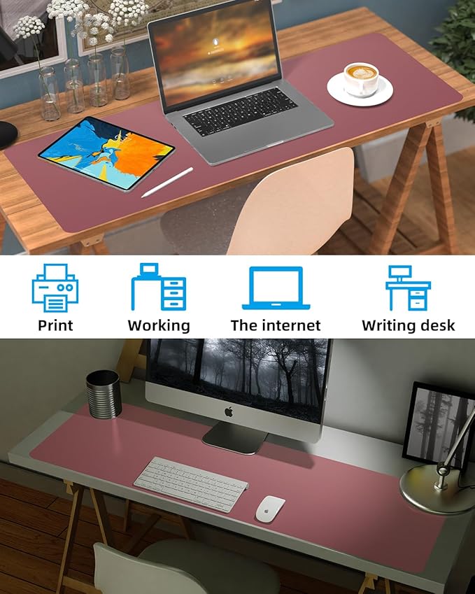 Leather Desk Pad Protector, Large Desk Mat, Mouse Pad, Non-Slip PU Leather Desk Blotter,Desk Cover mat,Desk mat for Keyboard and Mouse,Mat for Office&Home (Rose Purple, 48" x 17")