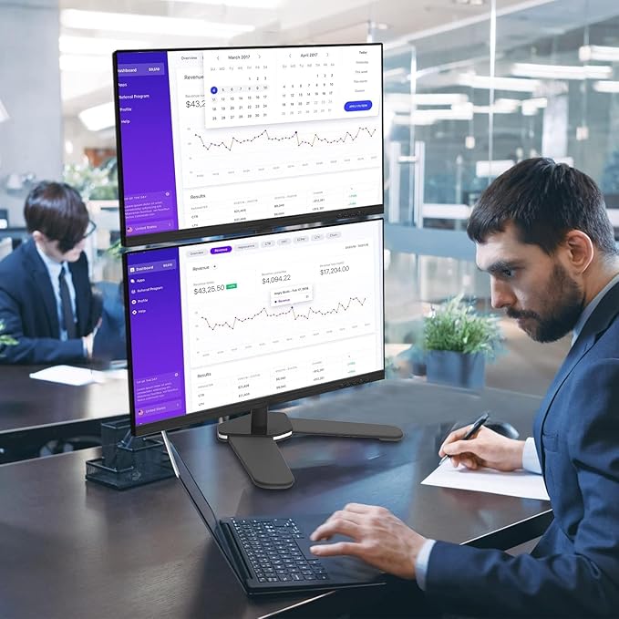 Suptek Dual LED LCD Monitor Stand up Free-Standing Desk Mount for 2 / Two Screens up to 32 inch Extra Tall 31.5 inch Pole Heavy Duty Fully Adjustable Stand Vertical Array (ML6802)