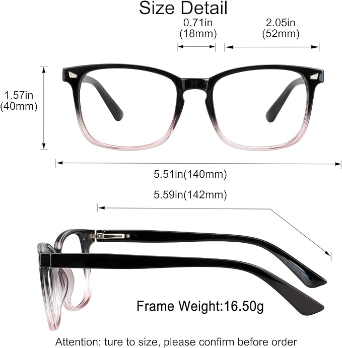 YEIN Bifocal Reading Glasses with Blue Light Blocking Lenses, Bifocal Reader for Women and Men, Vintage Square frame with Spring Hinge (+0.75/+3.25 magnification)