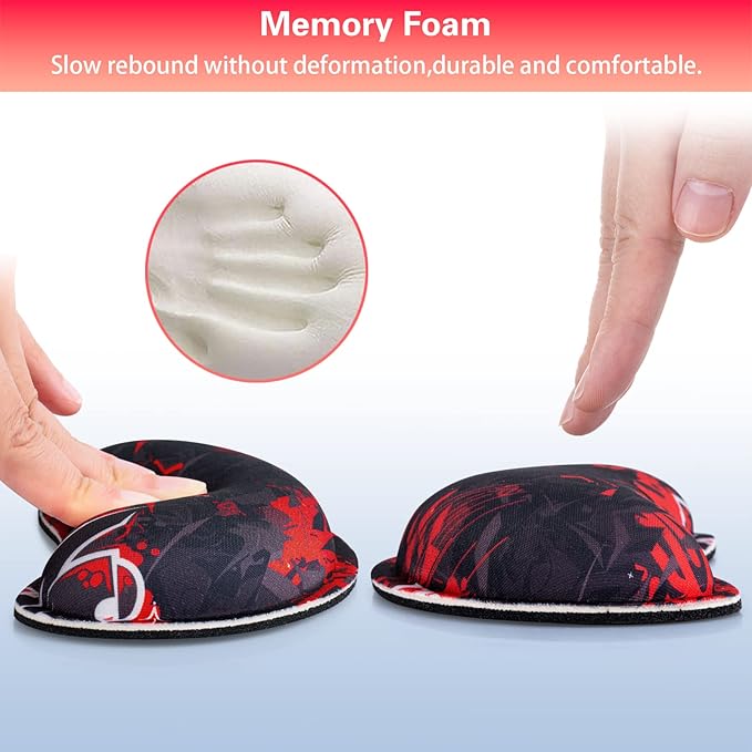 Mouse Wrist Rest, Canjoy 2 Pack Memory Foam Soft Fabric Mouse Wrist Rest Pad Support Cushion with Anti-Skid Rubber Base,Ergonomic Pain Relief Mouse Hand Rest (Black Red)