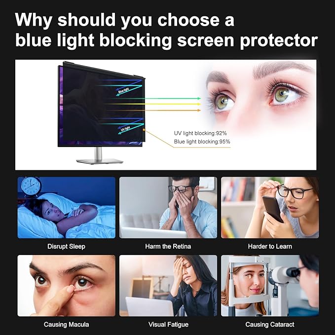 Magnetic Hanging Computer Privacy Screen Filter for 27 Inch, Removable Aluminum Alloy Privacy Shield for 16:9 Widescreen Monitor, Eye Protection Blue Light Filter