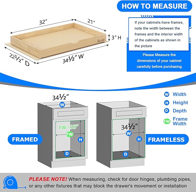 WelFurGeer Soft Close Pull Out Drawers for Kitchen Cabinets, 32" W x 22" D Pull Out Cabinet Organizer, Heavy-Duty Cabinet Organizer, Space-Saving Pullout Drawer for Home & Kitchen Organization