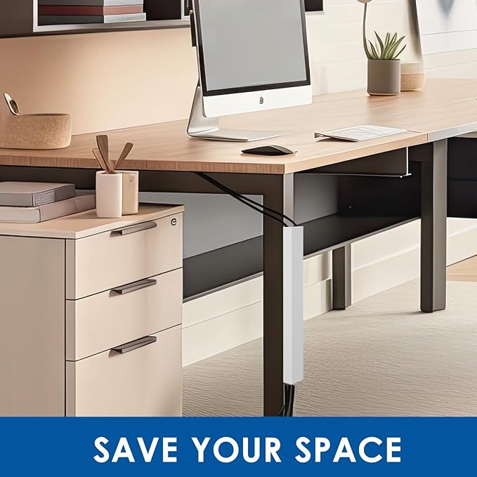 Blulu 2 Pack White Steel Magnetic 14 Inch Cable Management Channel for Under Desk Leg Vertical Wire Hider Cover Desk Cable Organizer No Drill Cord Organizer Cord Hider Management for Home Office