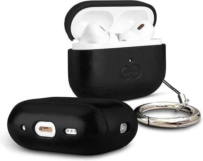 Dreem Om Case Cover with Keychain Clip Compatible with AirPods Pro 2/Pro, Protective One-Piece Hard Shell, Luxury Vegan Leather AirPod Pro Case 2nd/1st Generation with Separate Clip [Black]